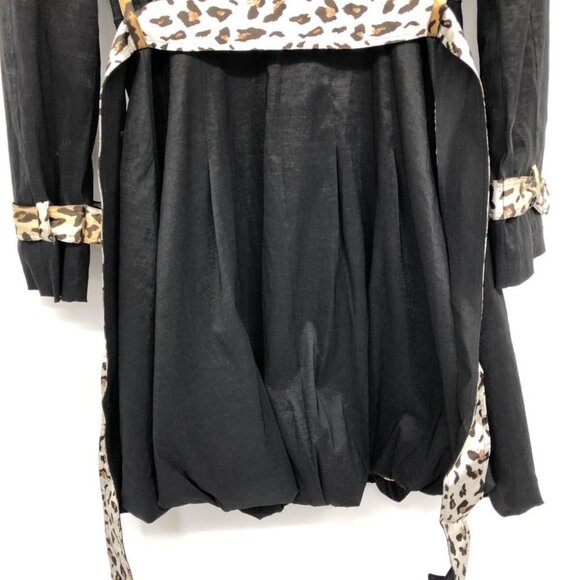 Bella Fare Black Cheetah Print Trim Lining retro slim fit Trench Coat size M - Picture 11 of 13